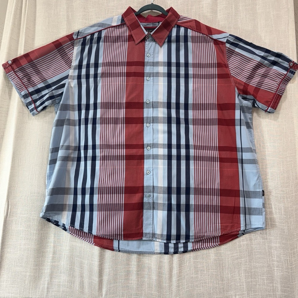 Veno Men's 5XB Dress Shirt‎ Red/Blue Plaid, Collar, Short Sleeve, Big & Tall